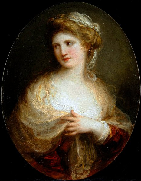 Portræt af en dame iført et gult sjal (olie på kobber) af Angelica Kauffmann