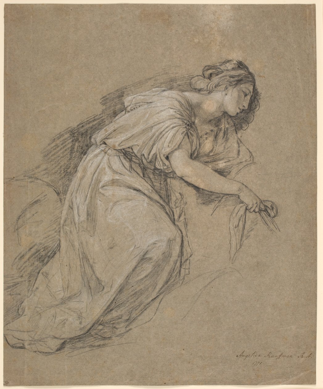 Studie fra en knælende kvindes liv i profil af Angelica Kauffmann
