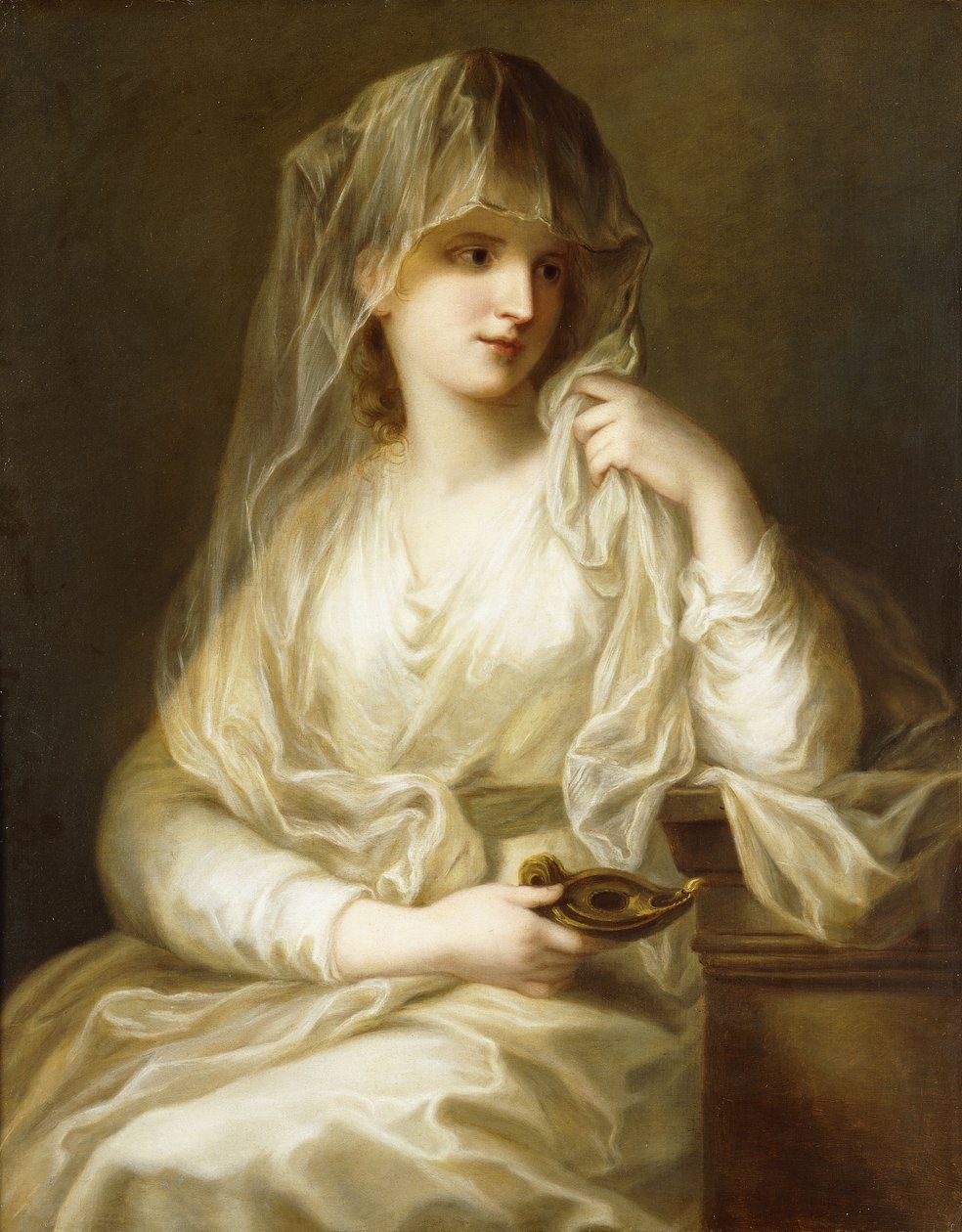 Tuccia, Vestial Jomfru, trekvart længde, holder en lampe, af Angelica Kauffmann