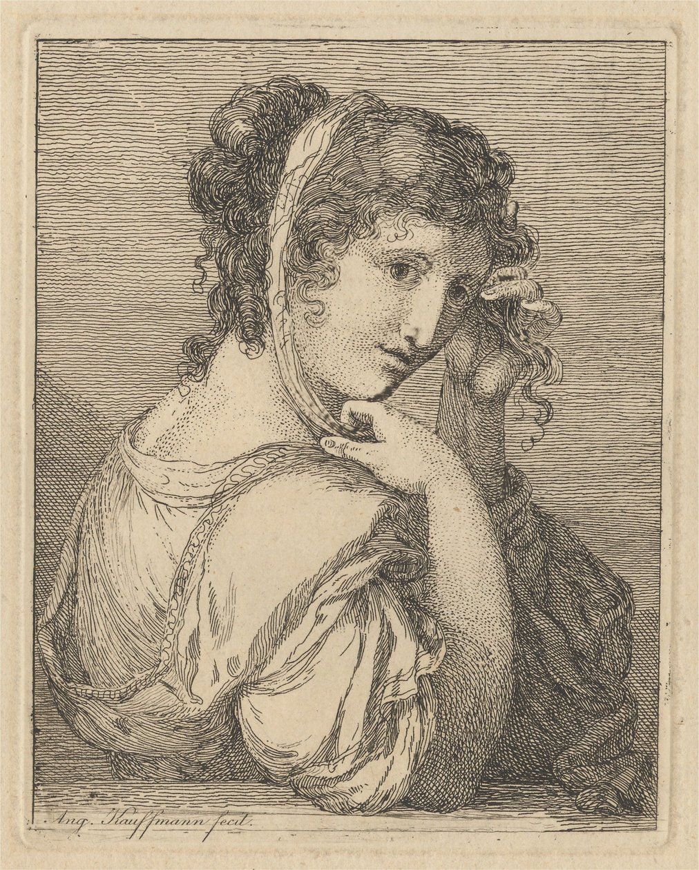 Kvinde, der retter et bånd i sit hår af Angelica Kauffmann