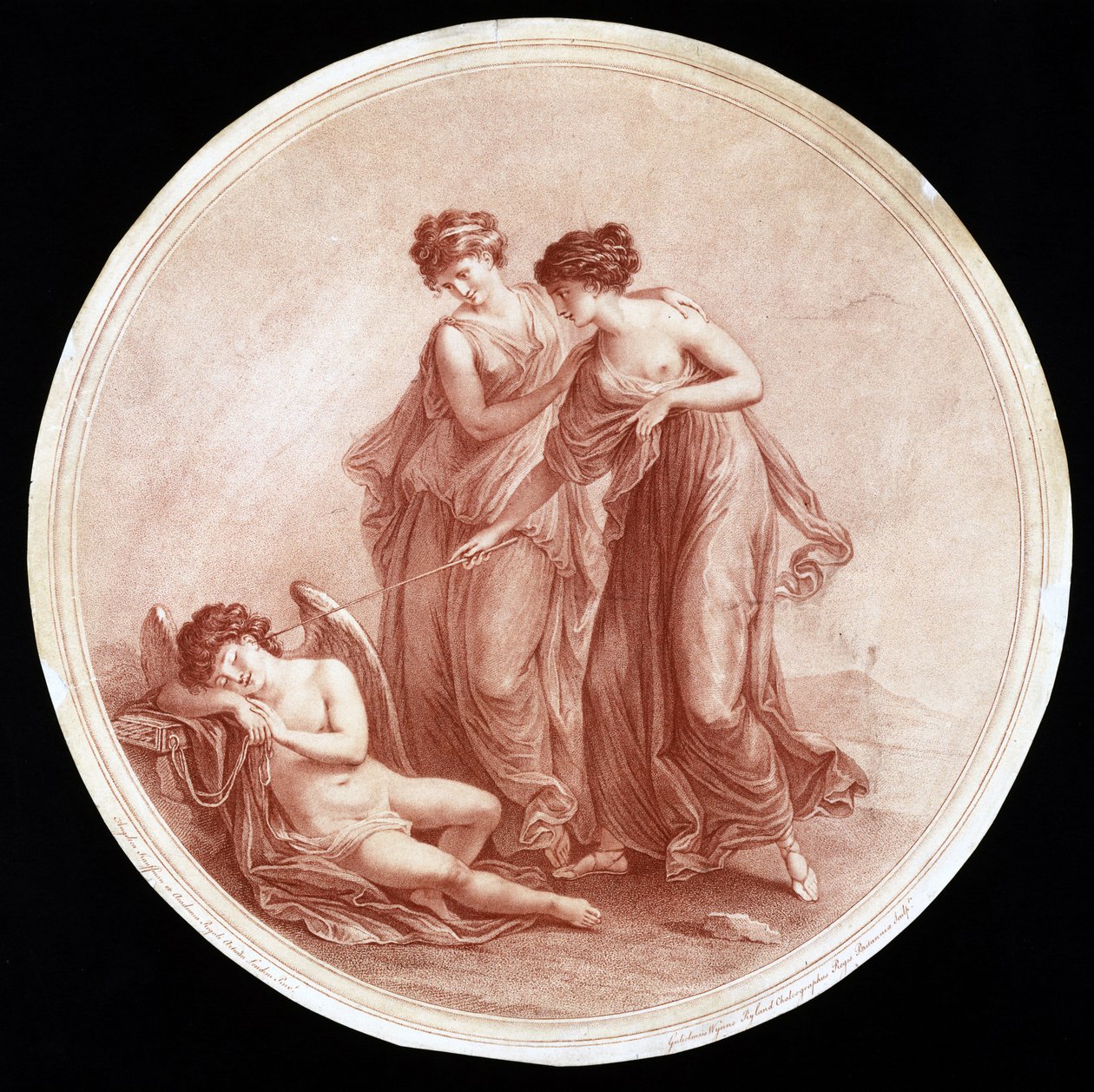 Graces Awakening Cupid, indgraveret af William Wynne Ryland (1732-83) 1776 (rød stiplet gravering) af Angelica after Kauffmann
