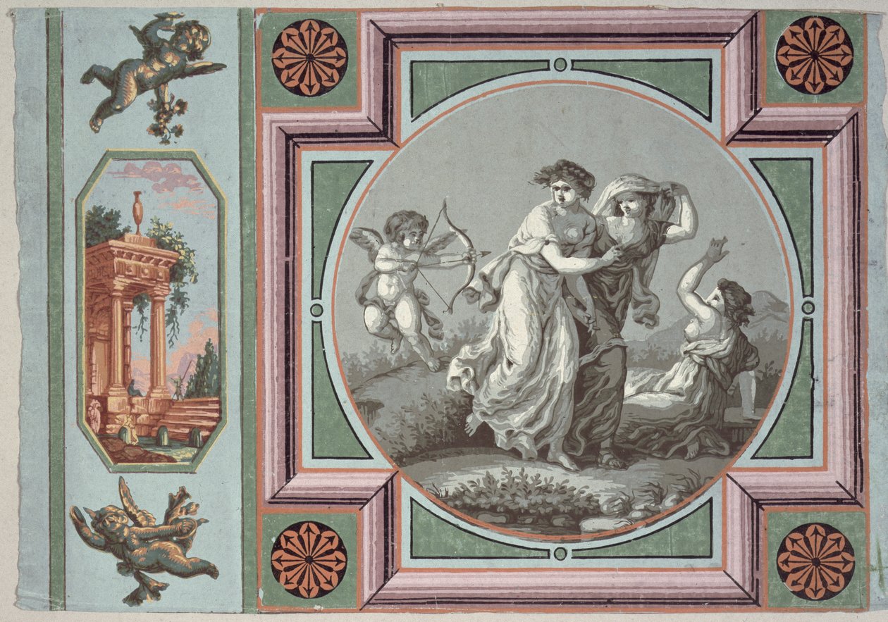 Revenge of Love, design til en tapetmedaljon, ca. 1785 (tapet) af Angelica after Kauffmann