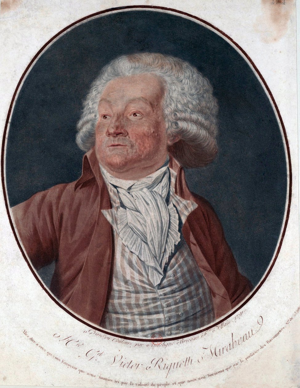 Portræt af forfatteren Gabriel de Riqueti, greve af Mirabeau (1749-1791) - Portræt af forfatteren G.V. Mirabeau (1749-1791) - Graveret af Angelique Allais (nee Briceau) (aktivt 1700-tal), radering, akvarel 1791 (29,5x25 cm) - Privat samling af Angelique (fl.1796 d.1827) Allais