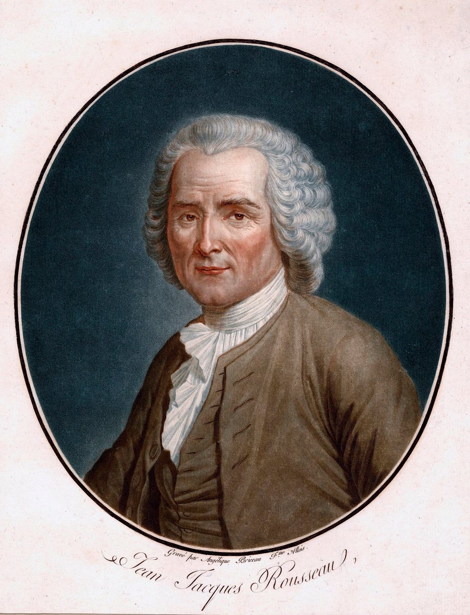 Portræt af Jean Jacques Rousseau (1712-1778) - Portræt af Jean-Jacques Rousseau - Graveret af Angelique Allais (nee Briceau) (aktivt 1700-tal), radering, akvarel 1791 (24,5x21,5 cm) - Bibliotheque de Geneve af Angelique (fl.1796 d.1827) Allais