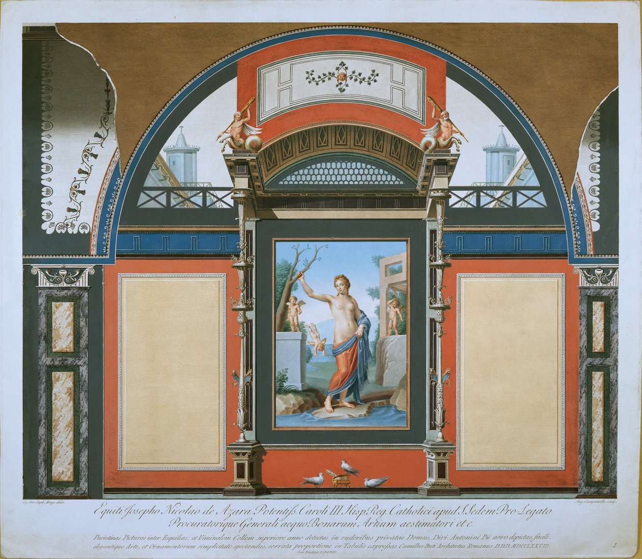 Vægmaleri af det antikke værelse fra Villa Negroni, 1778 af Angelo Campanella