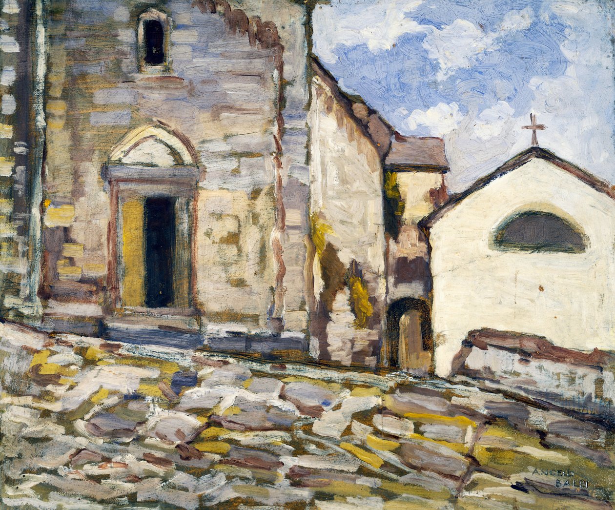 Facade af en kirke, af Angelo Balbi (1872-1939). Italien, 20. århundrede. af Angelo Balbi