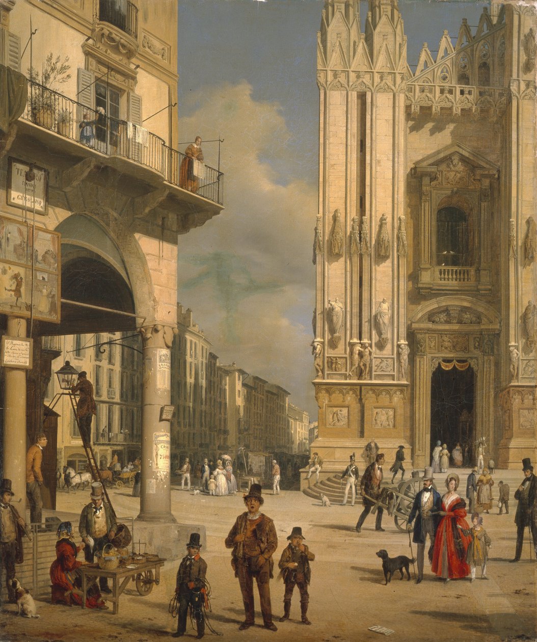 Piazza del Duomo, Milano, 1840. af Angelo Inganni