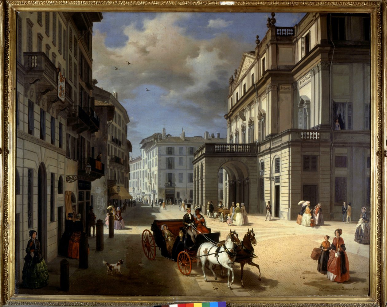 Repræsentation af Plaza de la Scala i Milano af Angelo Inganni. 19. århundrede. Brera kunstgalleri, Milano. af Angelo Inganni