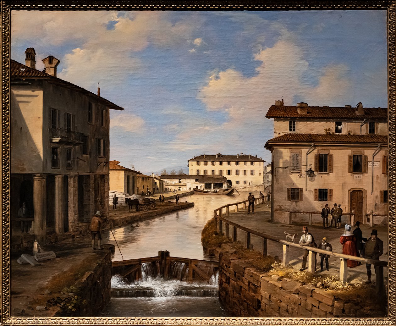 Udsigt over Naviglio-kanalen fra St. Mark-broen af Angelo Inganni