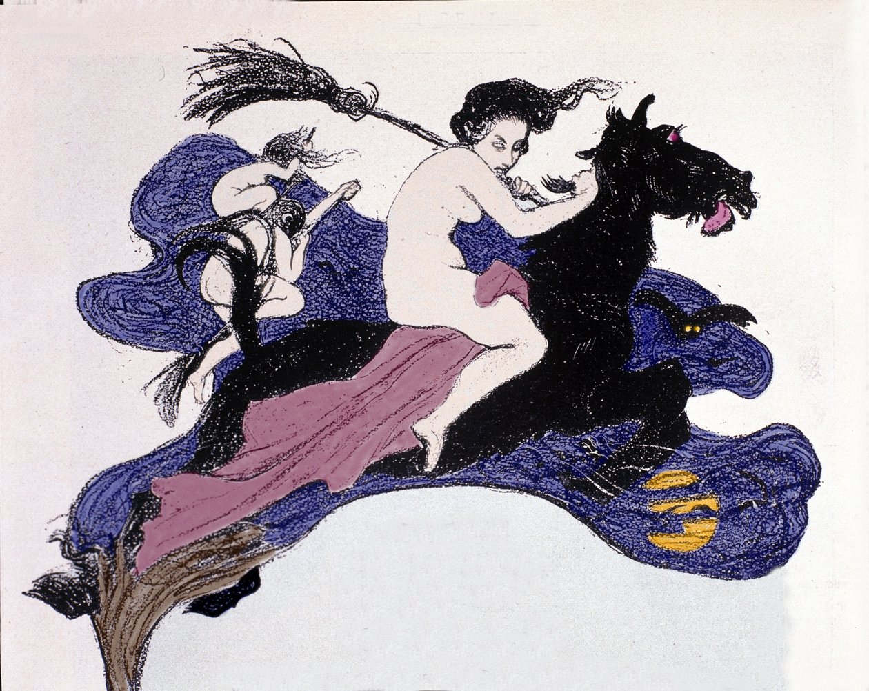 Hekse bevæger sig i luften. Illustration af Angelo Jank (1868-1940) til Jugend af Angelo Jank