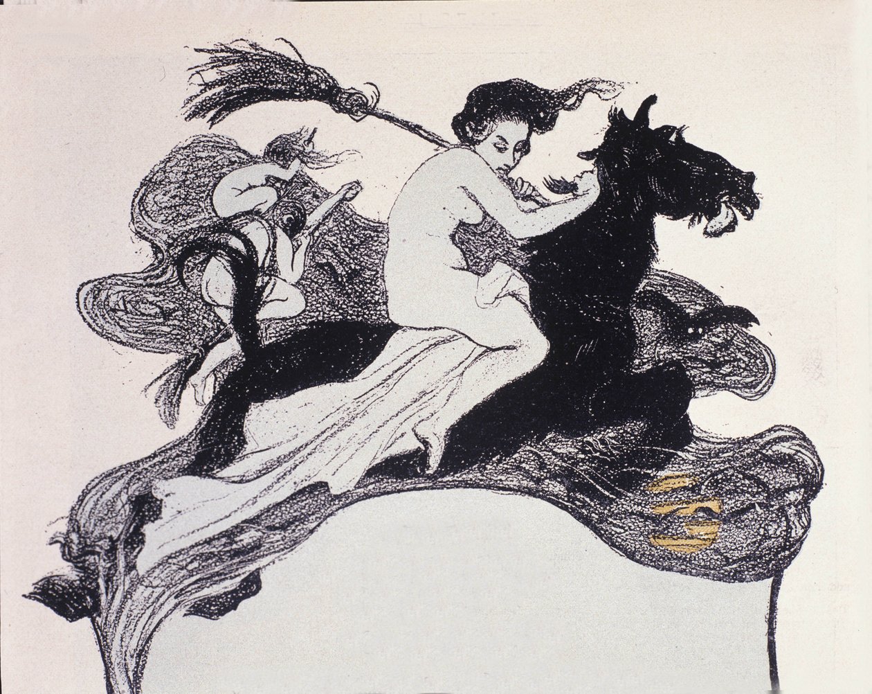 Hekse bevæger sig i luften. Illustration af Angelo Jank (1868-1940) til Jugend af Angelo Jank