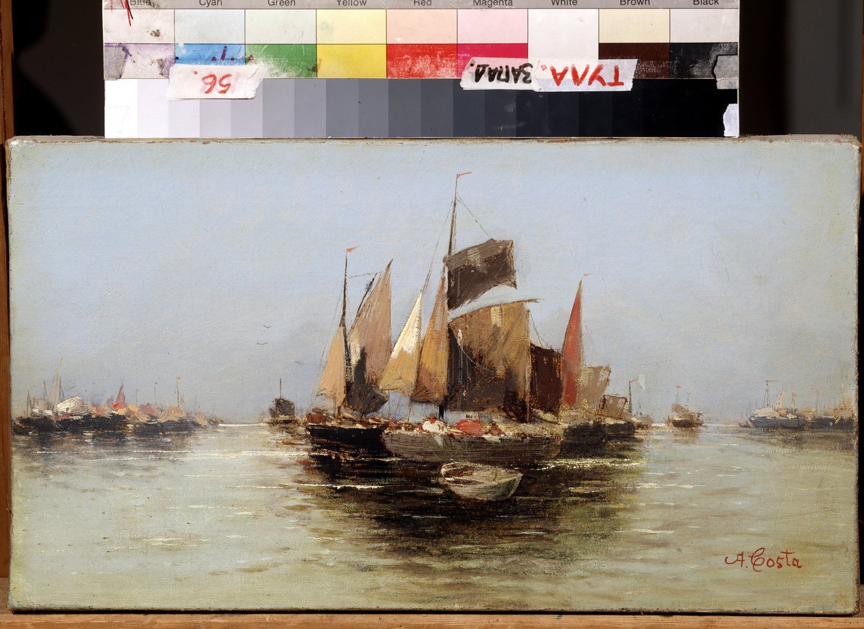 "Sejlbåde" Maleri af Angelo Maria Costa (1670-1721) Statens kunstmuseum fra det 17. århundrede, Tula, Rusland af Angelo Maria Costa