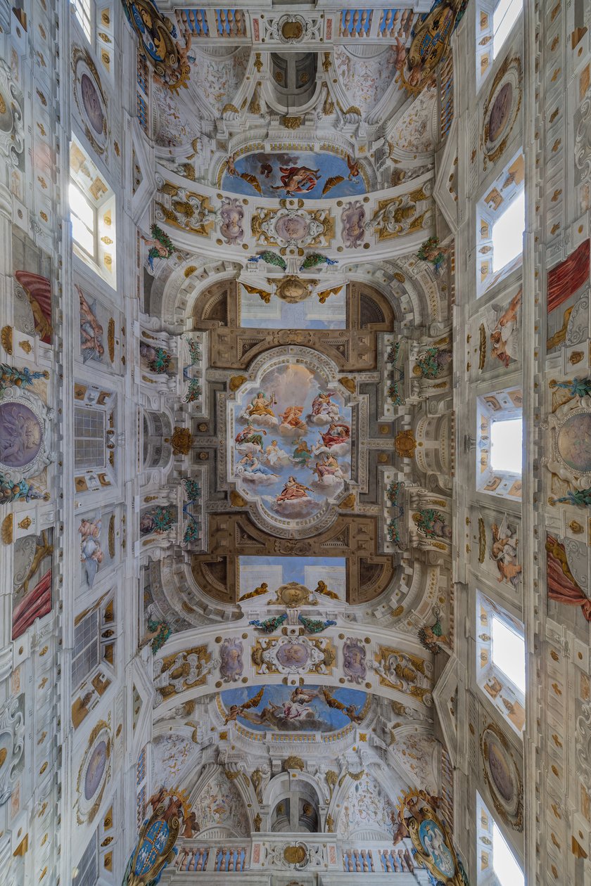 Loft i salen med Bologna-kvartererne, Vagthallen, Este Ducal Palace, Sassuolo, Italien af Angelo Michele Colonna