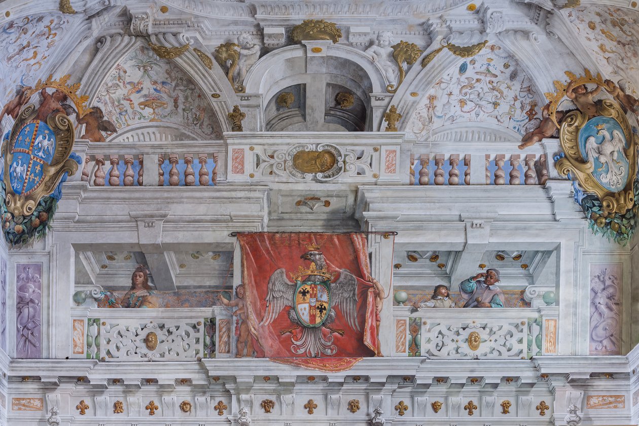 Salen med Bologna-kvartererne, Gardehallen, Este Ducal Palace, Sassuolo, Italien af Angelo Michele Colonna