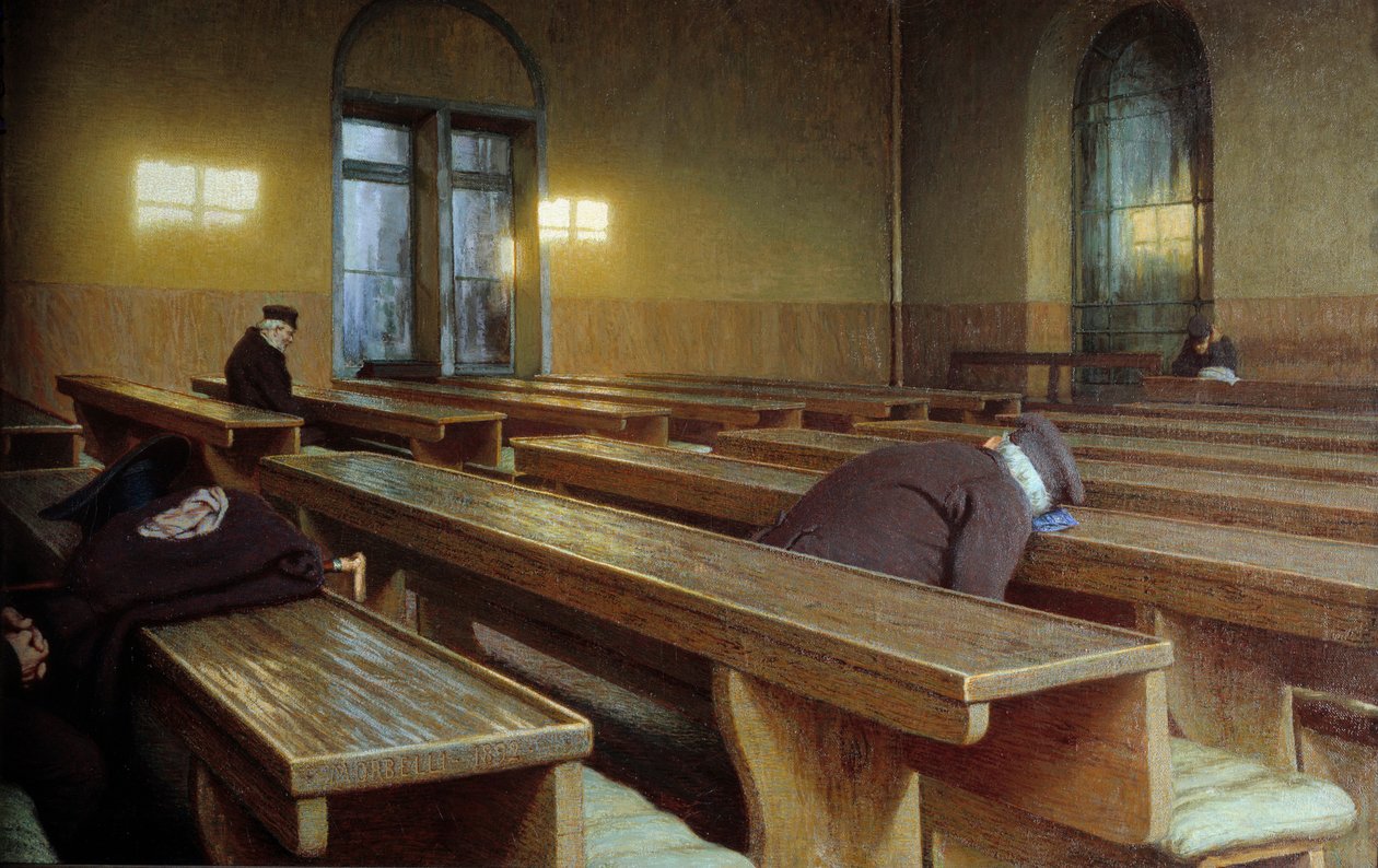 Fejringsdag på Trivulzio hospice i Milano. Maleri af Angelo Morbelli (1853-1919) af Angelo Morbelli