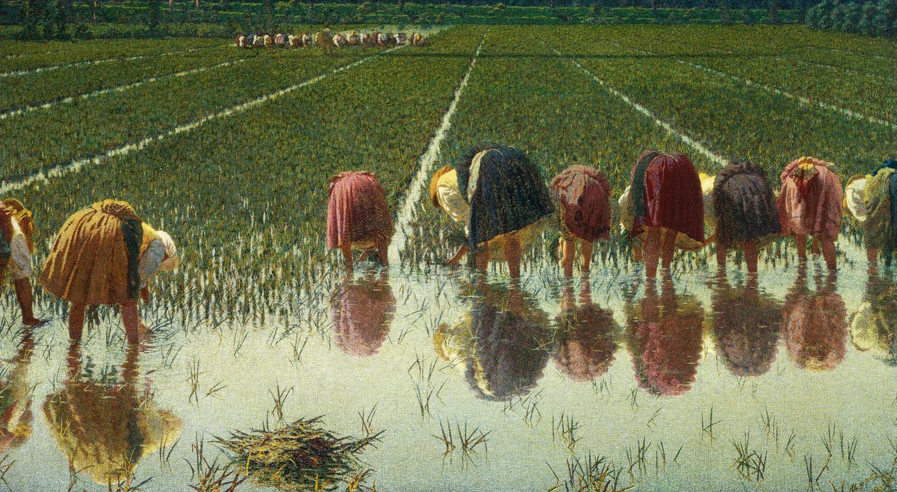 For firs øre, af Angelo Morbelli (1853-1919), Olie på lærred, 67,5x124,5 cm af Angelo Morbelli