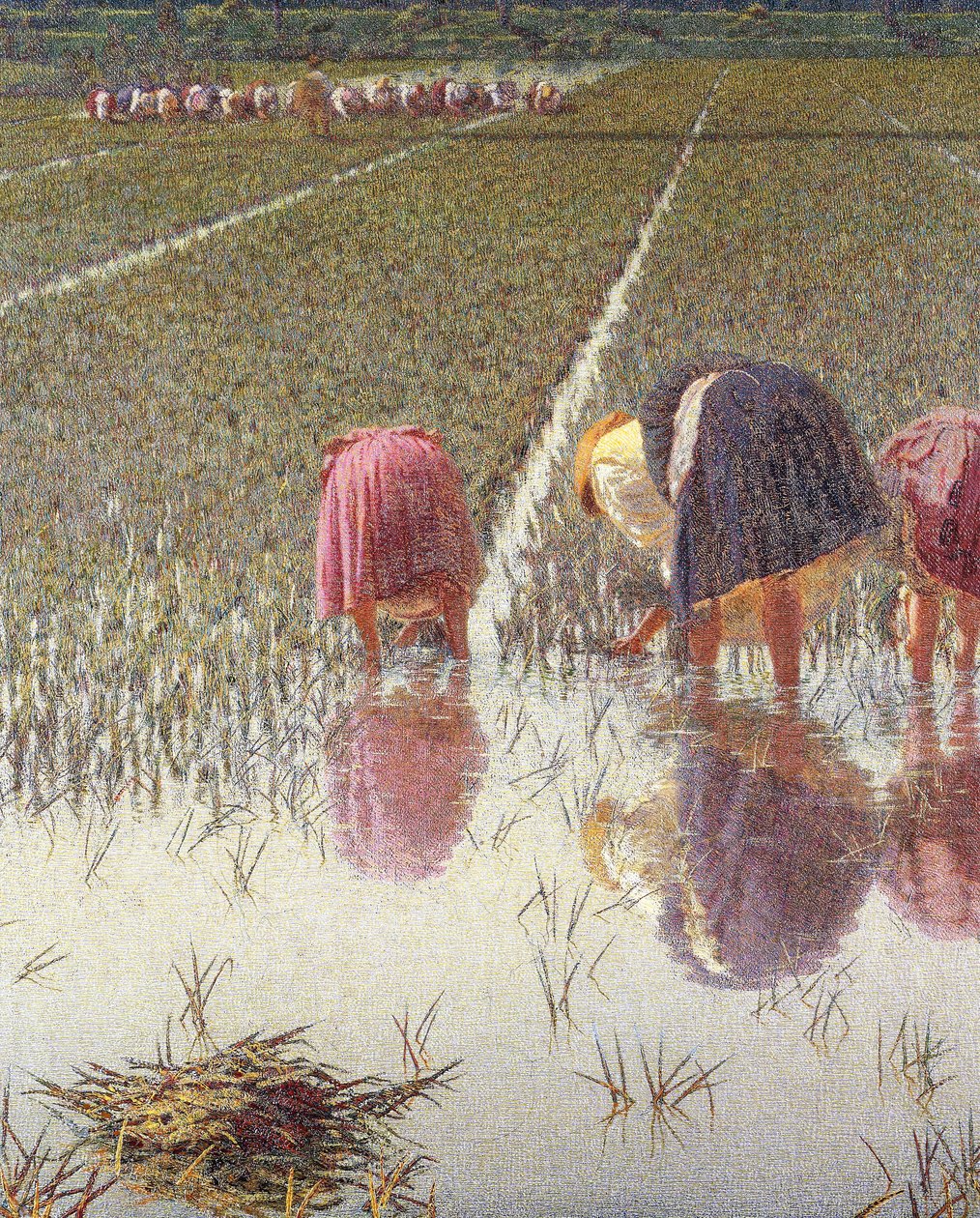 For firs øre, af Angelo Morbelli (1853-1919), Olie på lærred, 67,5x124,5 cm, Detalje af Angelo Morbelli