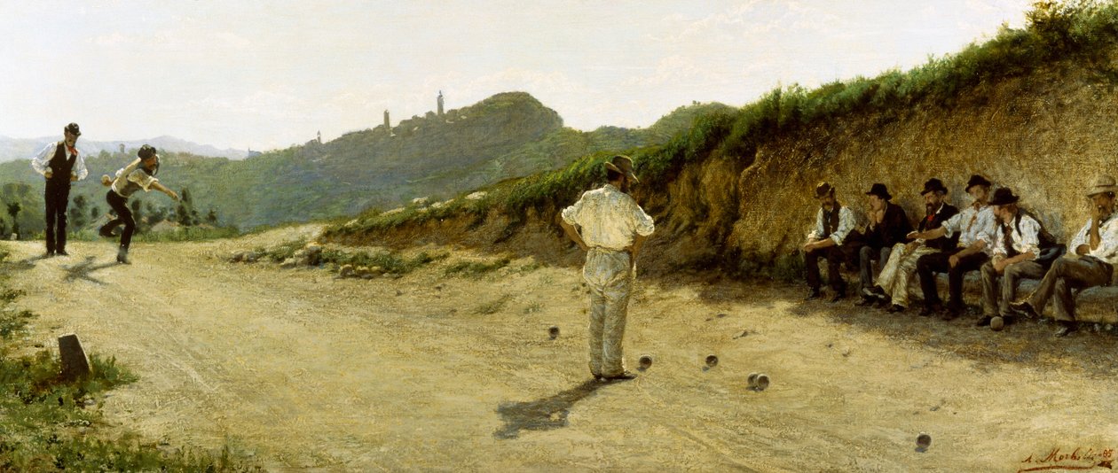 Skålspil, af Angelo Morbelli 1885, olie på lærred af Angelo Morbelli