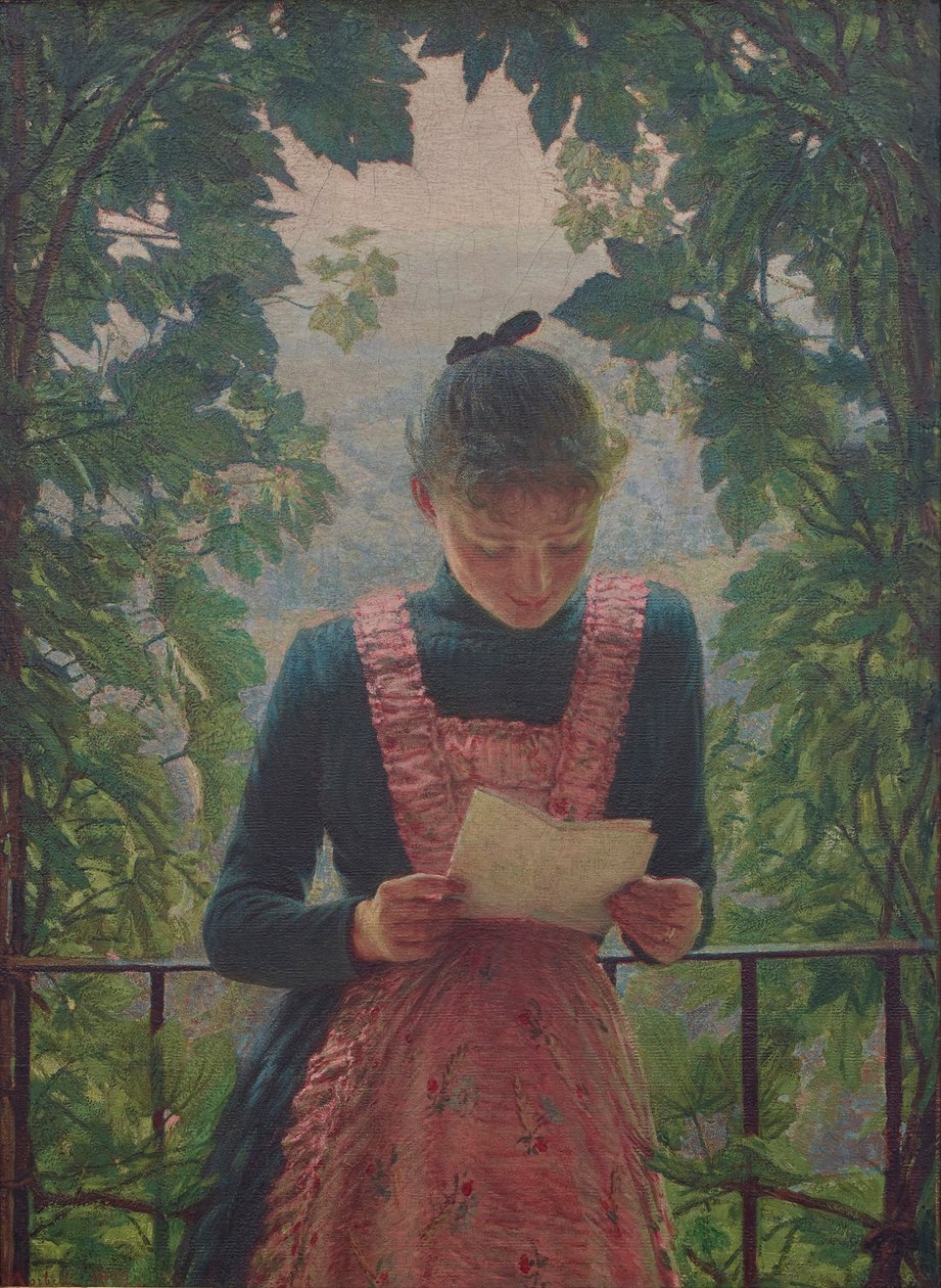 Det første brev, 1890. af Angelo Morbelli