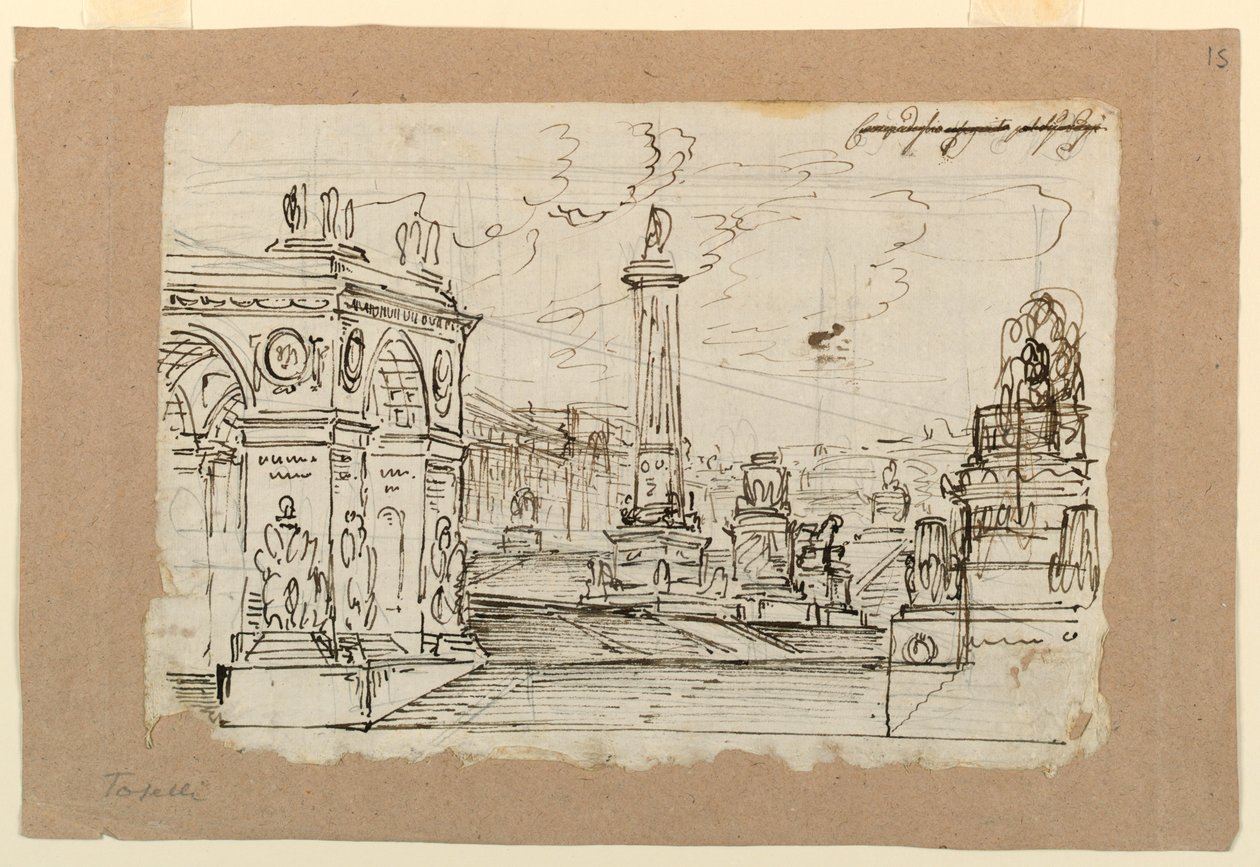 Scenedesign, gruppe af antikke monumenter af Angelo Toselli