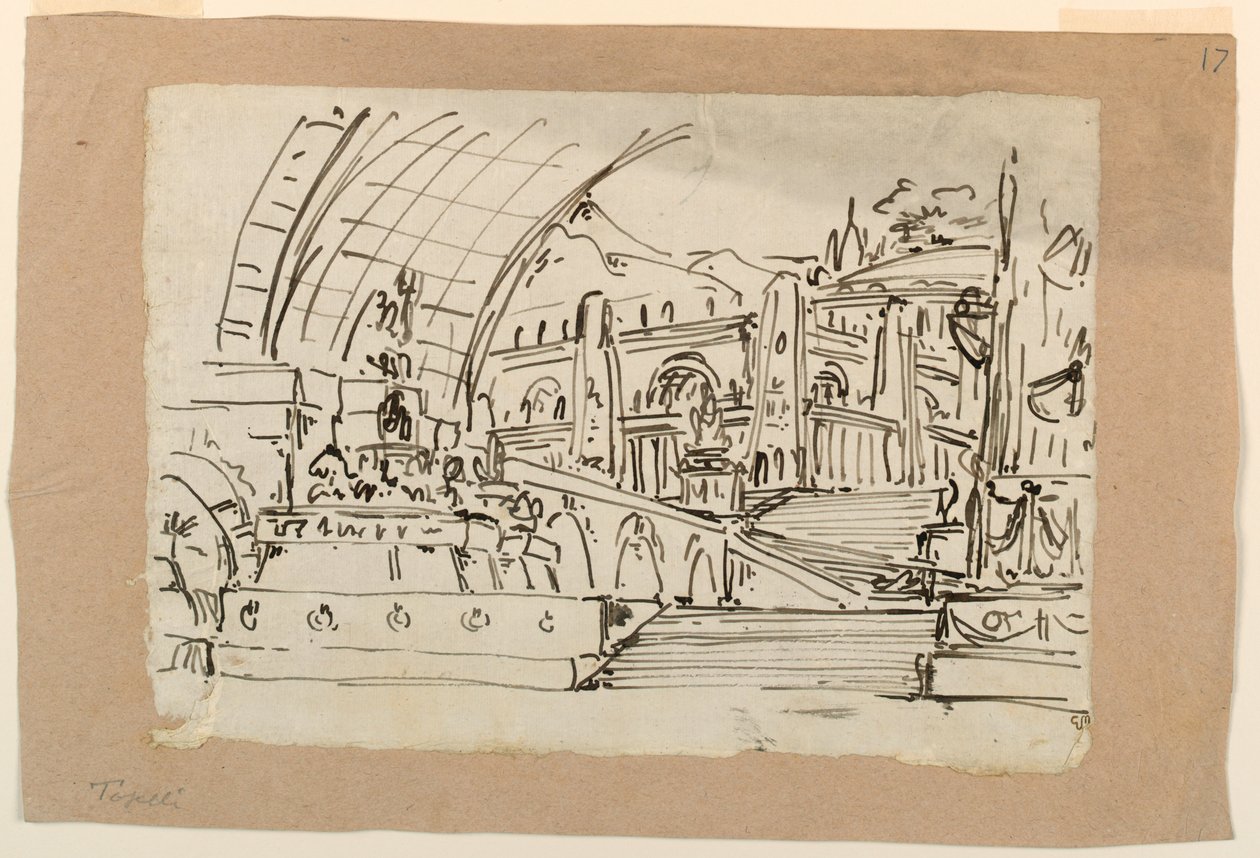 Scenedesign, gruppe af antikke monumenter af Angelo Toselli