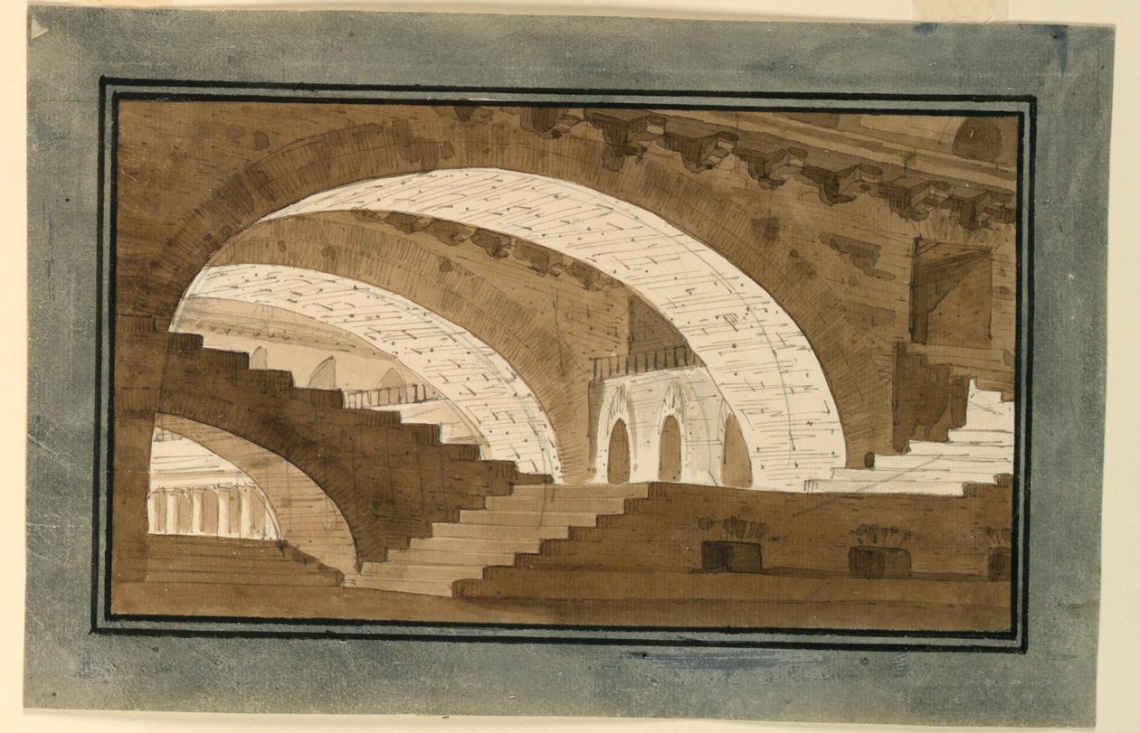 Scenedesign, interiør i kælderen i paladset af Angelo Toselli