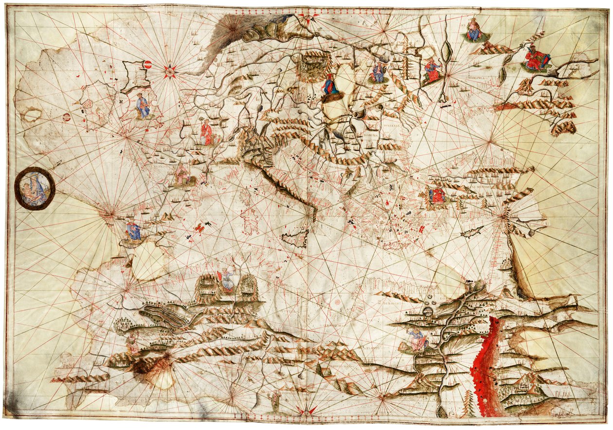 Middelhavet, Sortehavet og det nordøstlige Atlanterhav, ca. 1550 (pergament) af Angelo de Conte Freducci
