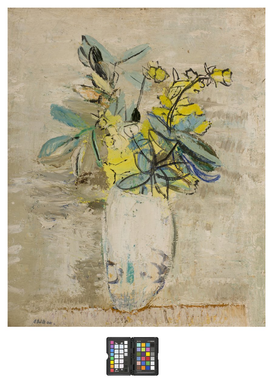 Grene med blomster i en vase af Angelo del Bon