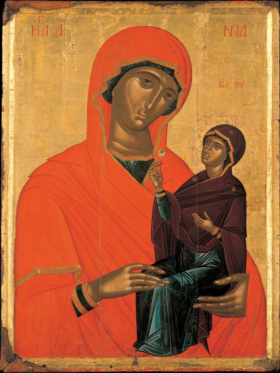 Akotandos, Angelos (aktiv ca. 1425-1460) Sankt Anne med Jomfrutemperaet på panel ca 1440-1460 Benaki Museum, Athen 106x76 af Angelos Akotantos