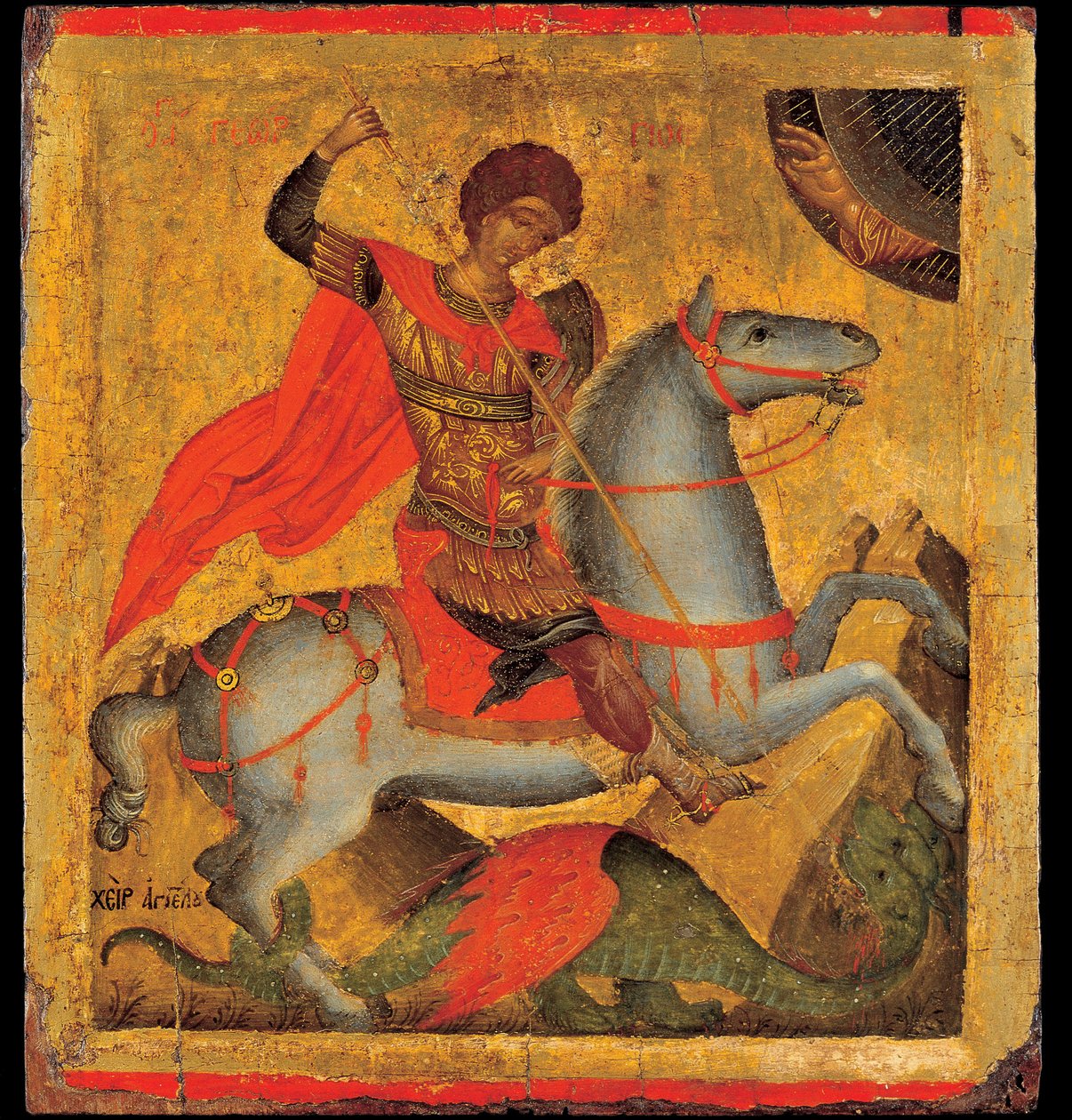 Akotandos, Angelos (aktiv ca. 1425-1460) Saint George and the Dragon Tempera på panel ca 1440-1460 Benaki Museum, Athen 40,8x37,5 af Angelos Akotantos
