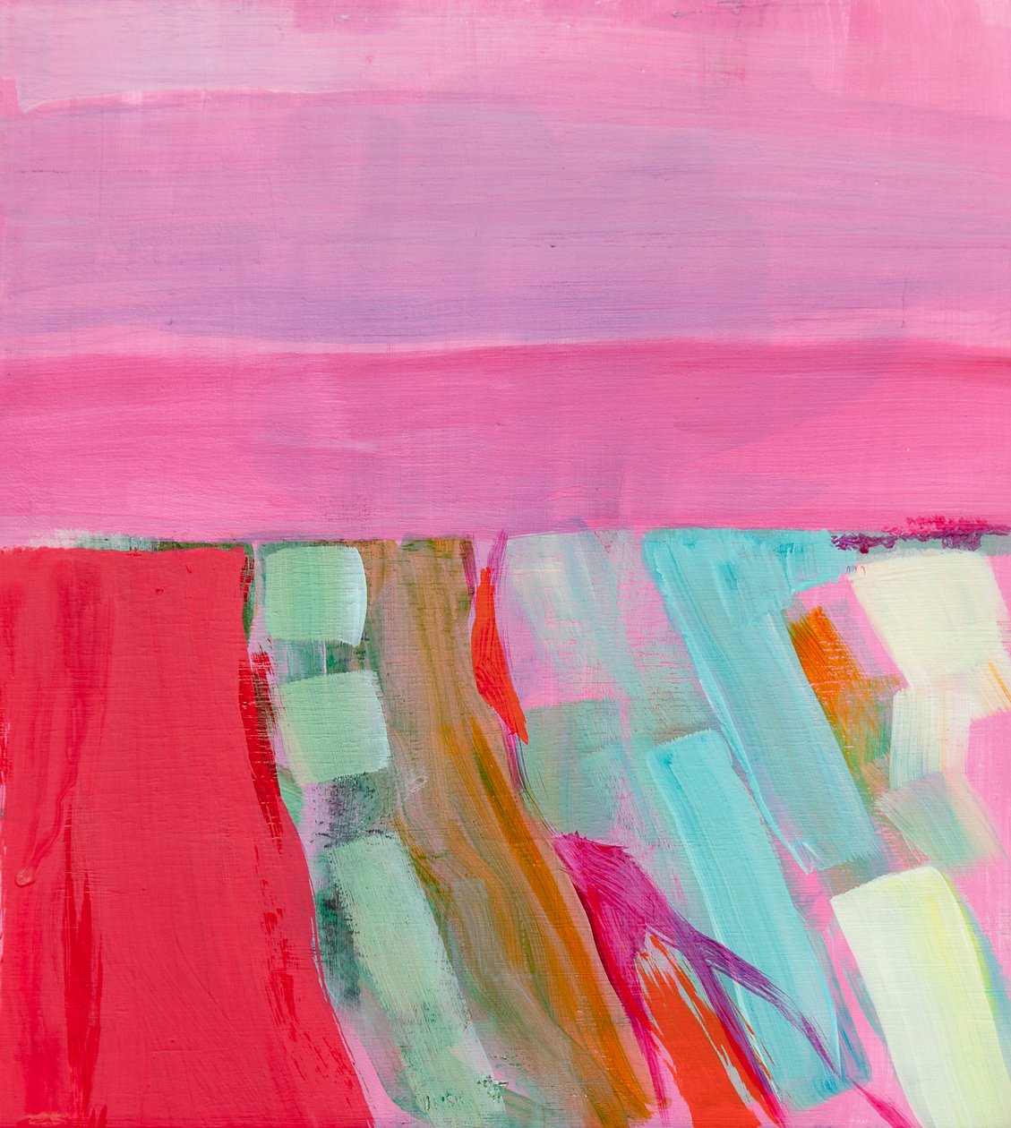 Summer Wheatfields (om aftenen), 2012, akryl på træ af Angie Kenber