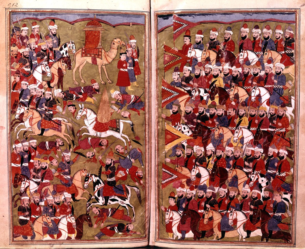 The Army of Aicha ved slaget ved Djamal i 656, illustration fra Hamla-i-Haydari, af Mirza Muhammad Rafi Bazil, 1808 af Indian School