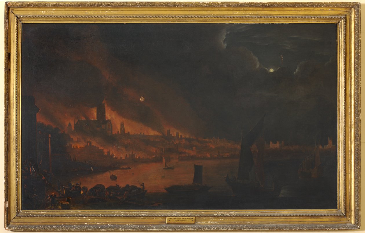 The Great Fire of London, ca. 1666-1700 (olie på lærred) af Anglo Dutch School