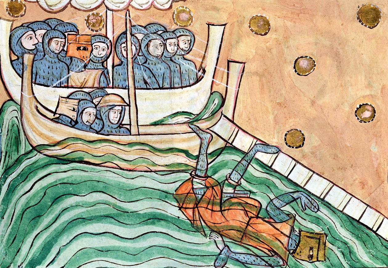 En druknende viking, muligvis Olav Trygvason (968-1000) af Norge i slaget ved Svold den 9. september 1000 af Anglo Saxon