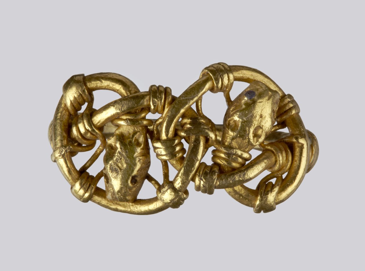 Sen saksisk ring, sandsynligvis fra omkring det 7. århundrede guld detalje af 115707 af Anglo Saxon