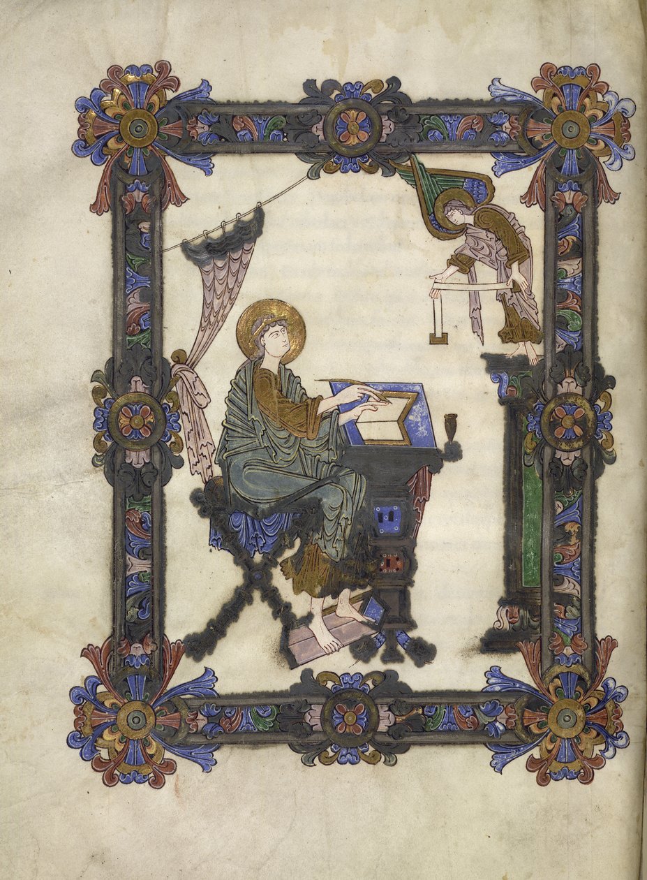 Tilføj 34890 f.10v St. Matthew, Winchester School, c.1020 (vellum) af Anglo Saxon