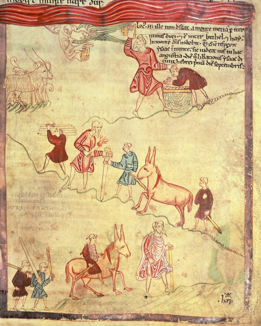 Cott Claud B IV f.38 Abraham og Isaacs ofring, fra Aelfric Pentateuch, fra St. Augustine