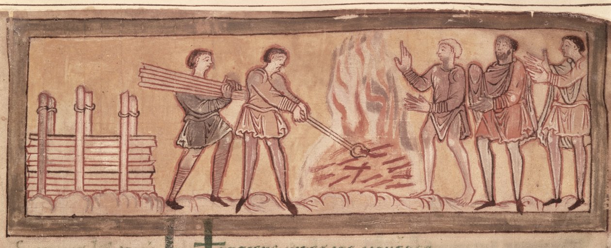 Cott Tib B V f.8 Opvarmning og smedning, c.1030 (vellum) af Anglo Saxon