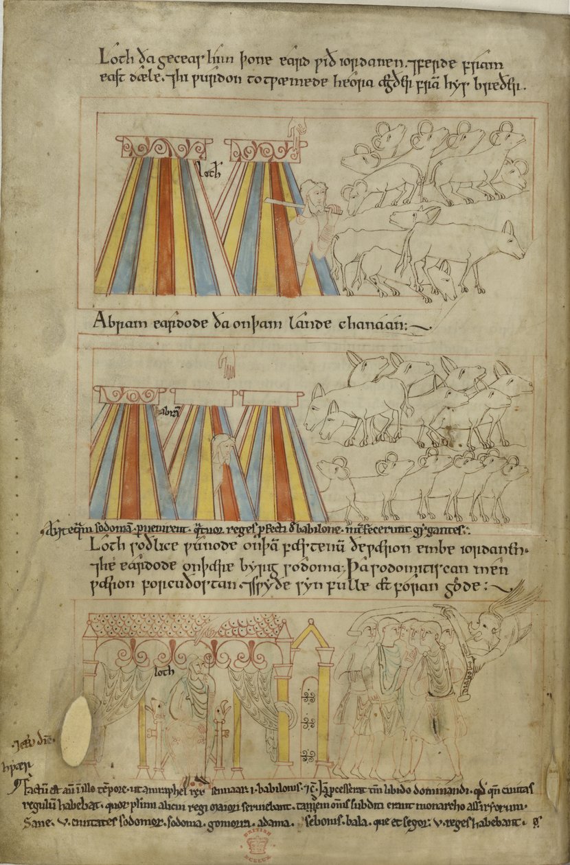 Bomuld Claudius B. IV, f.23v Lot og Abraham af Anglo Saxon
