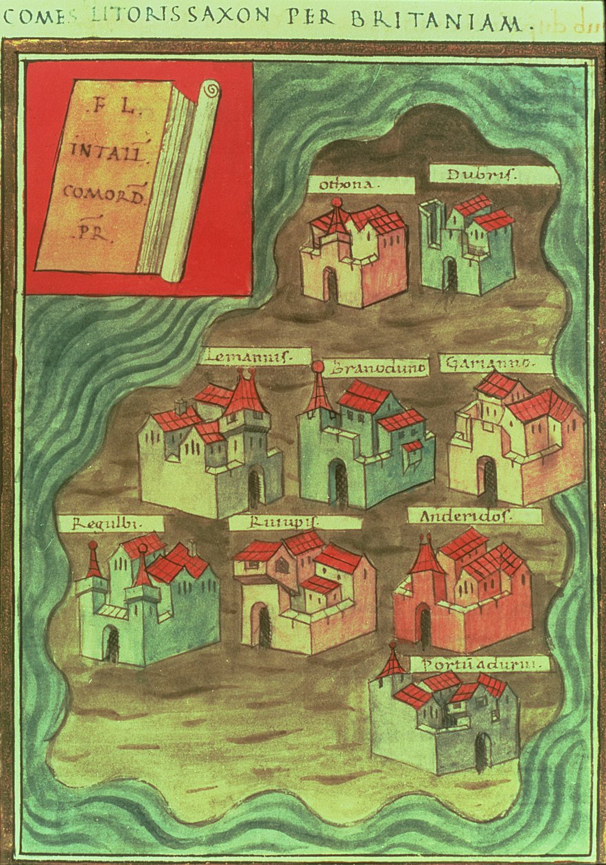 "Comes Litoris Saxon Per Britaniam", angelsaksisk kort, ca. 950 e.Kr (tryk) af Anglo Saxon Anglo Saxon