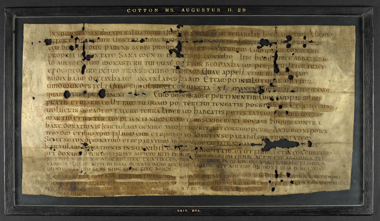 Bevilling af Hodilredus (Æthelred), slægtning til kong Sebbi af østsakserne (fl. 685-706), til Hedilburg (Æthelburg), abbedisse af Anglo Saxon Anglo Saxon