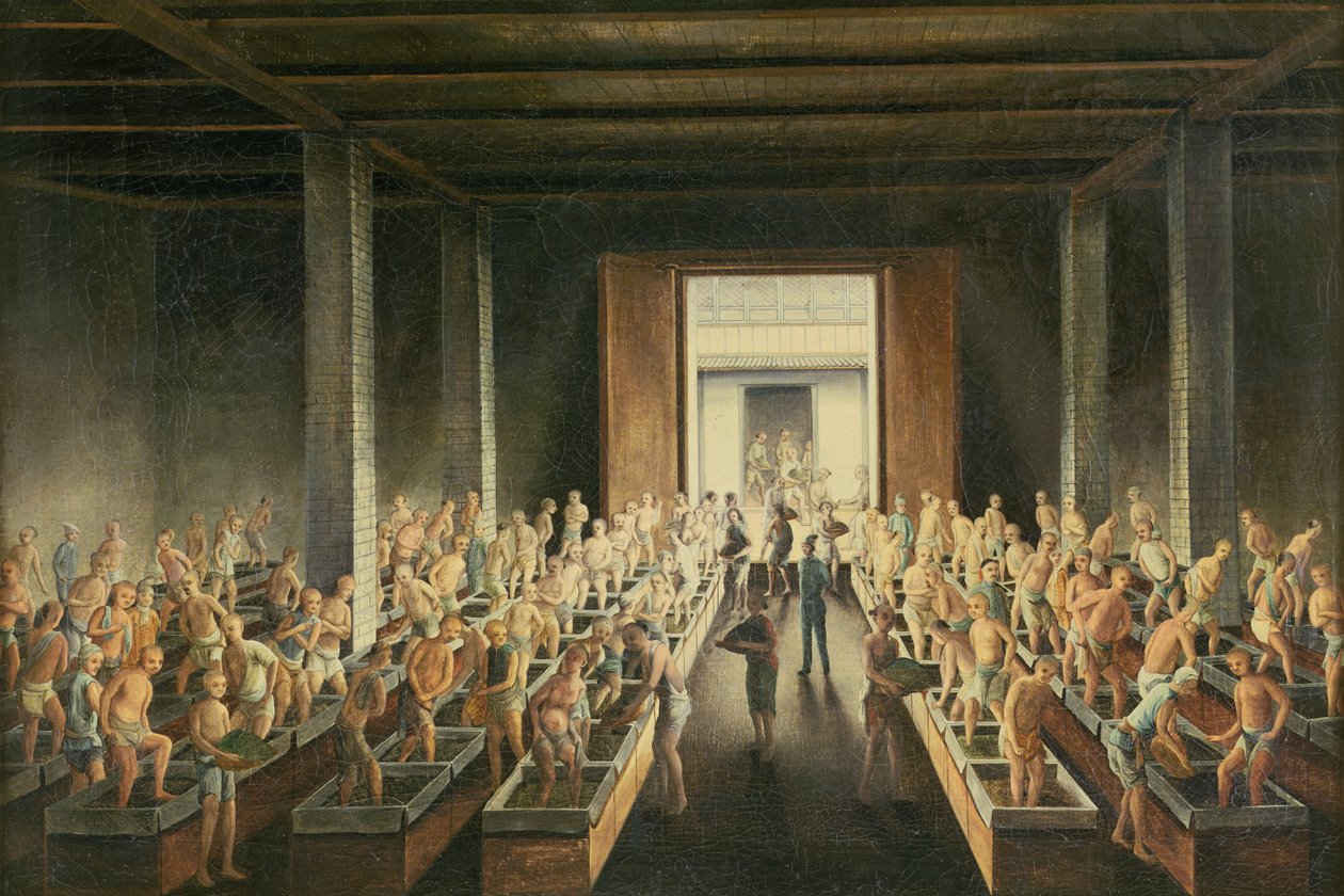 Fyldning af tekister; og tefremstilling i den første proces, c.1820 af Anglo Chinese School