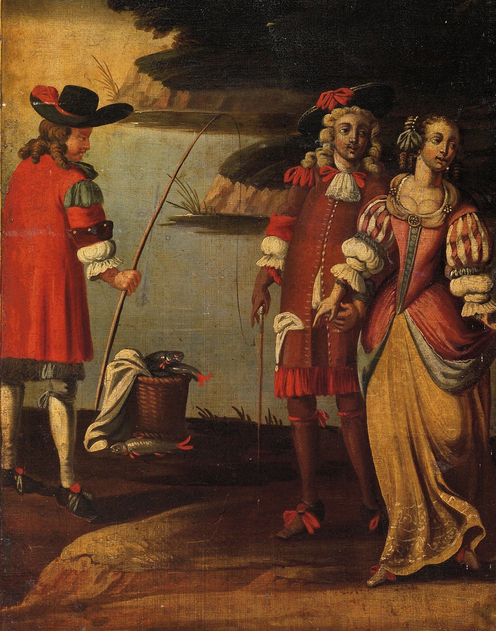 Firedobbelt dobbeltsidet skærm, ca. 1700 (malet lærred og læder) (detalje af 3248382) af Anglo Flemish School