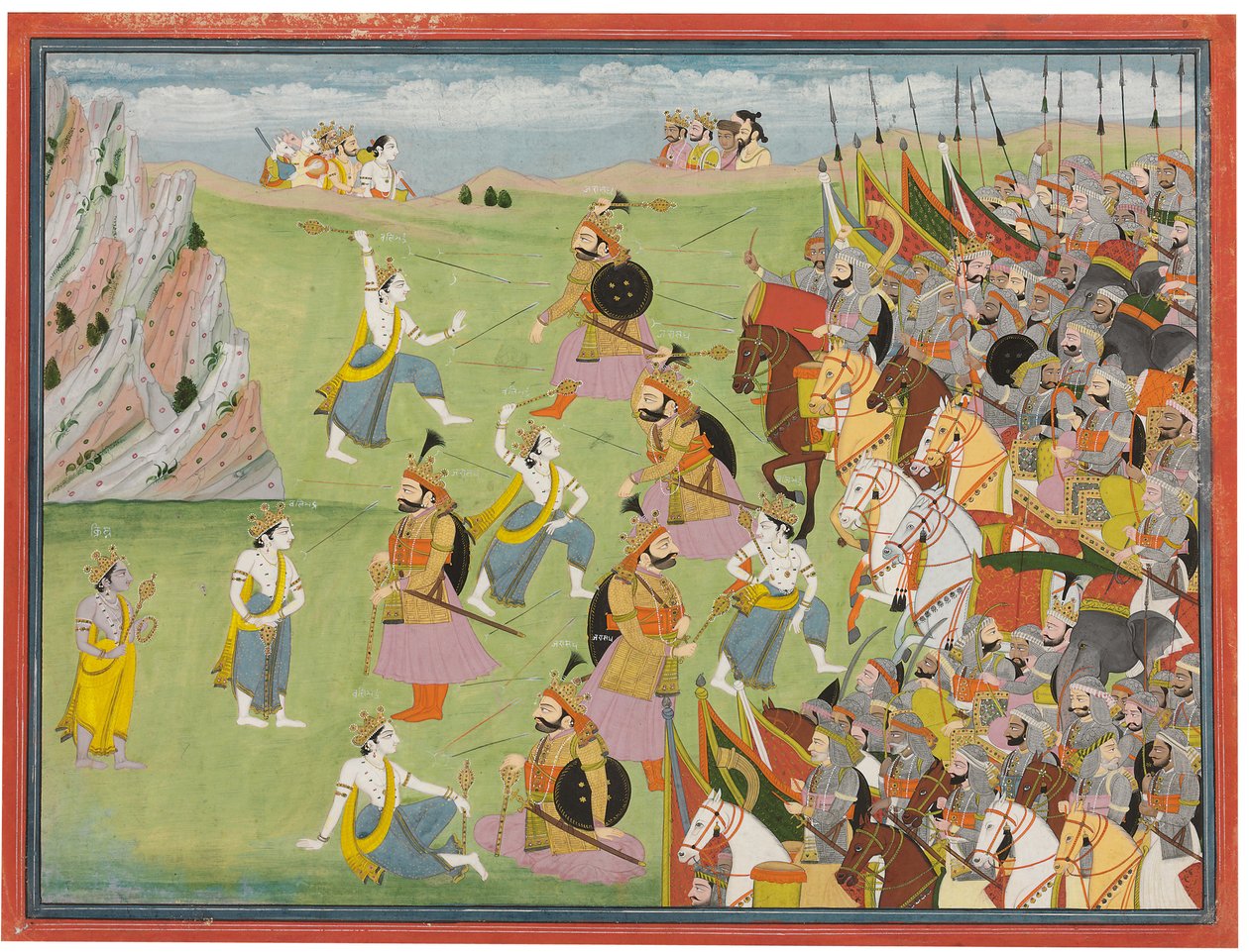 Et maleri fra Mahabharata: Balabhadra i kamp mod Jarasandha, Kangra og Garhwal, ca. 1810-20 af Anglo Indian School