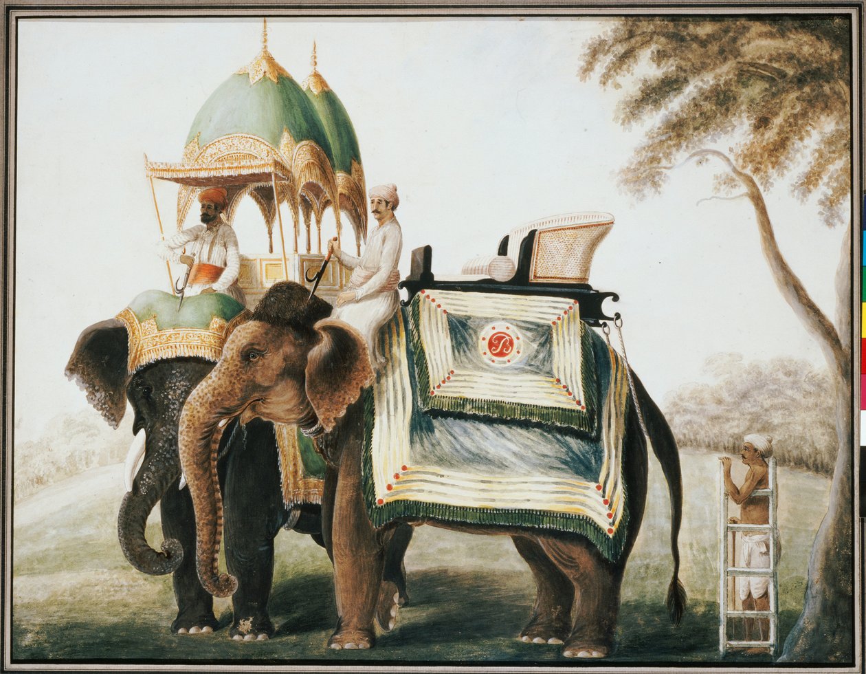 Elefanter med deres mahout, ca. 1815 af Anglo Indian School