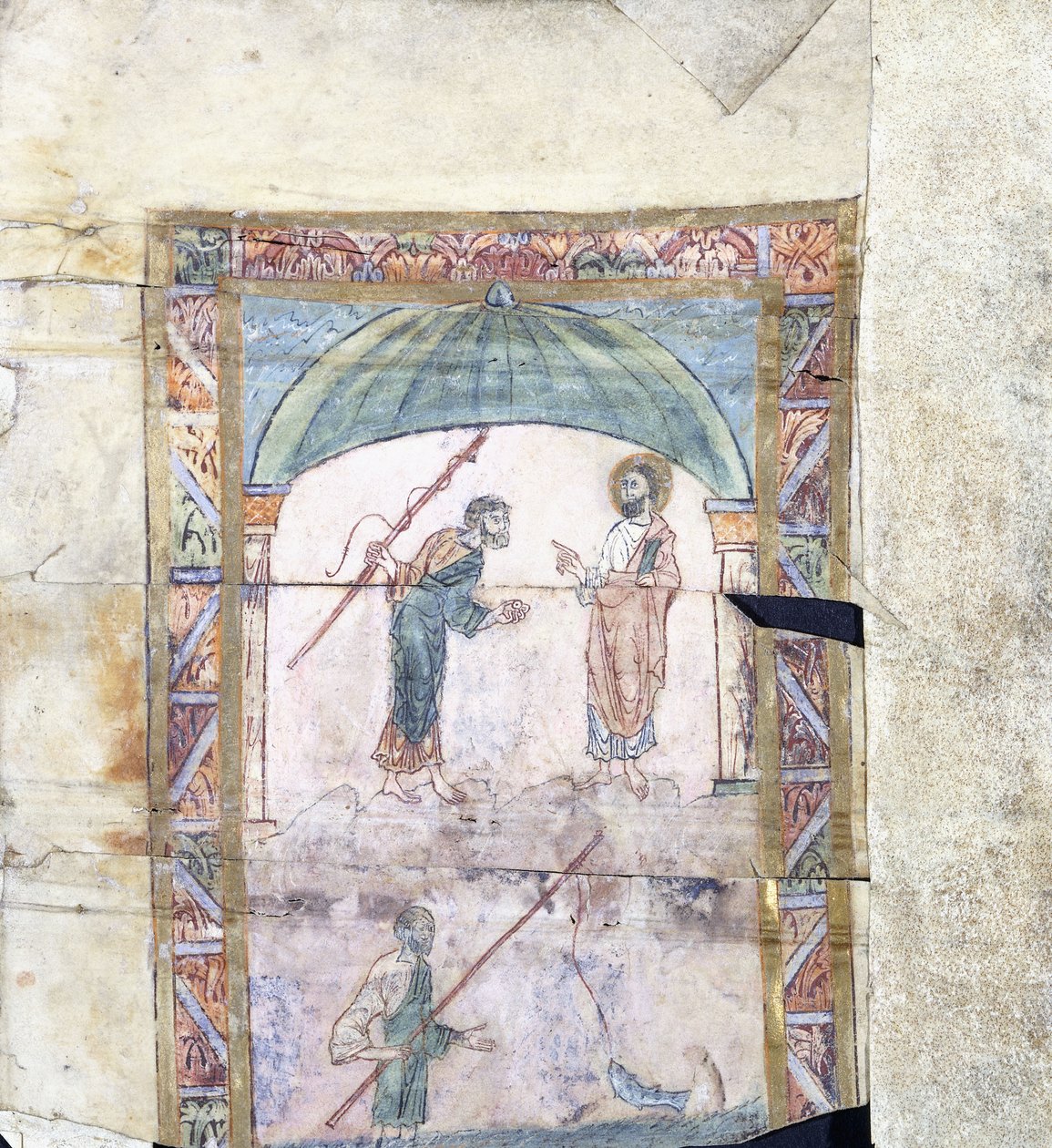 Kristus instruerede Peter i Kapernaum om hyldestpengene, ca. 1000 e.Kr af Anglo Saxon