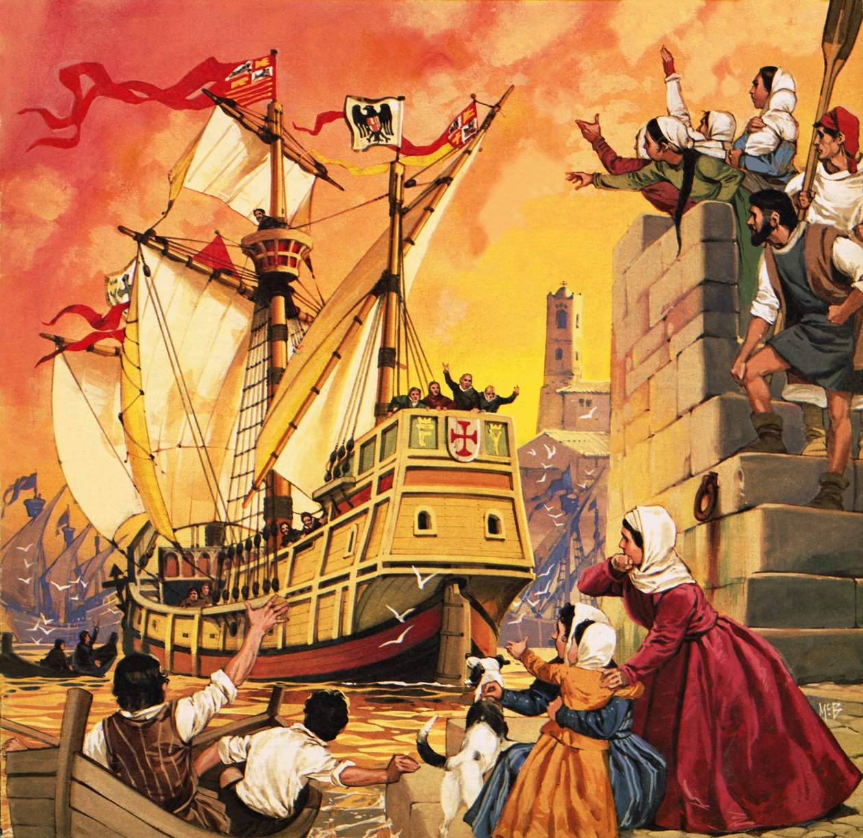 Christoffer Columbus sætter sejl med Santa Maria i august 1492 af Angus McBride