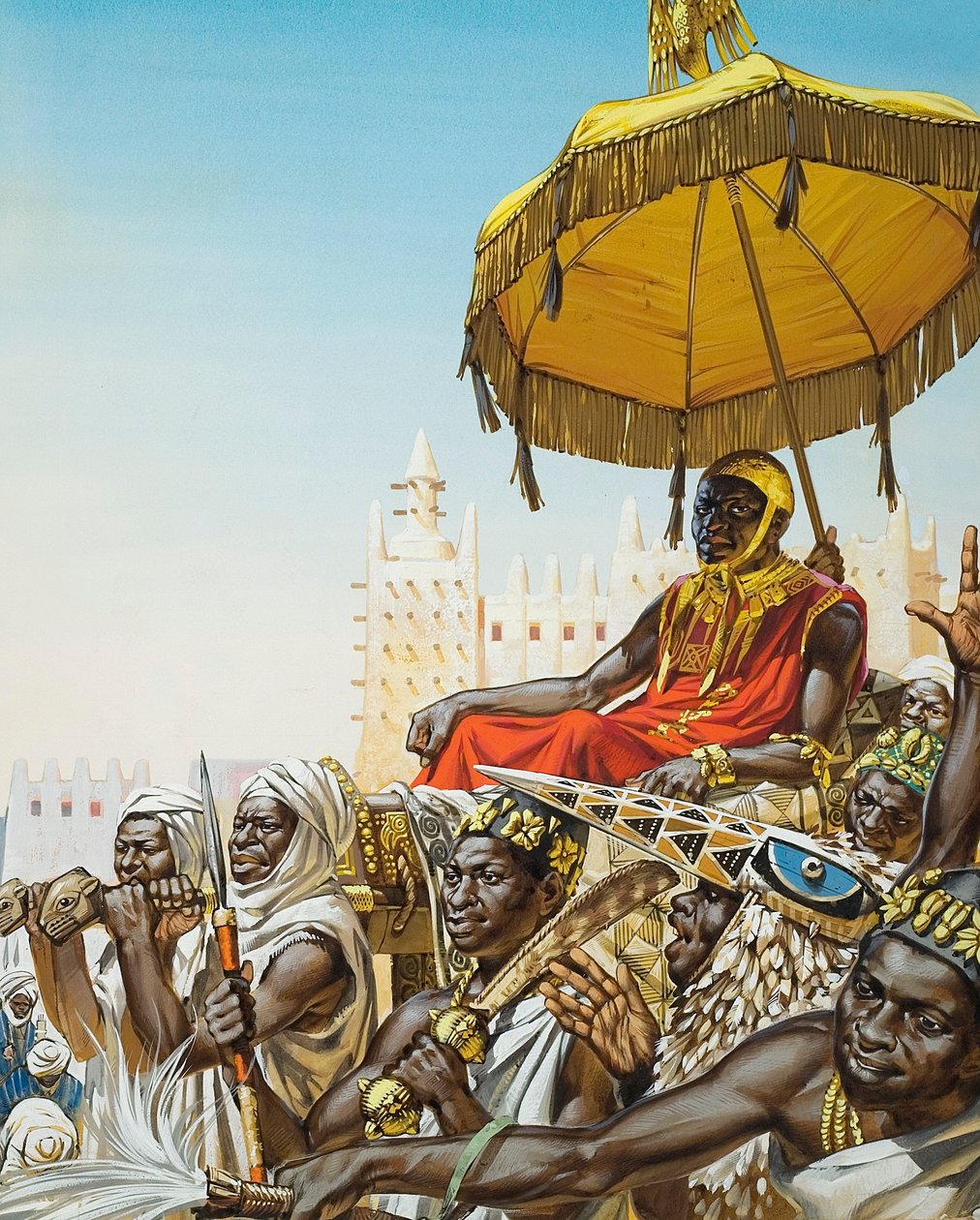 Mansa Kankan Musa I, konge af det maliske imperium i det 14. århundrede (gouache på papir) af Angus McBride