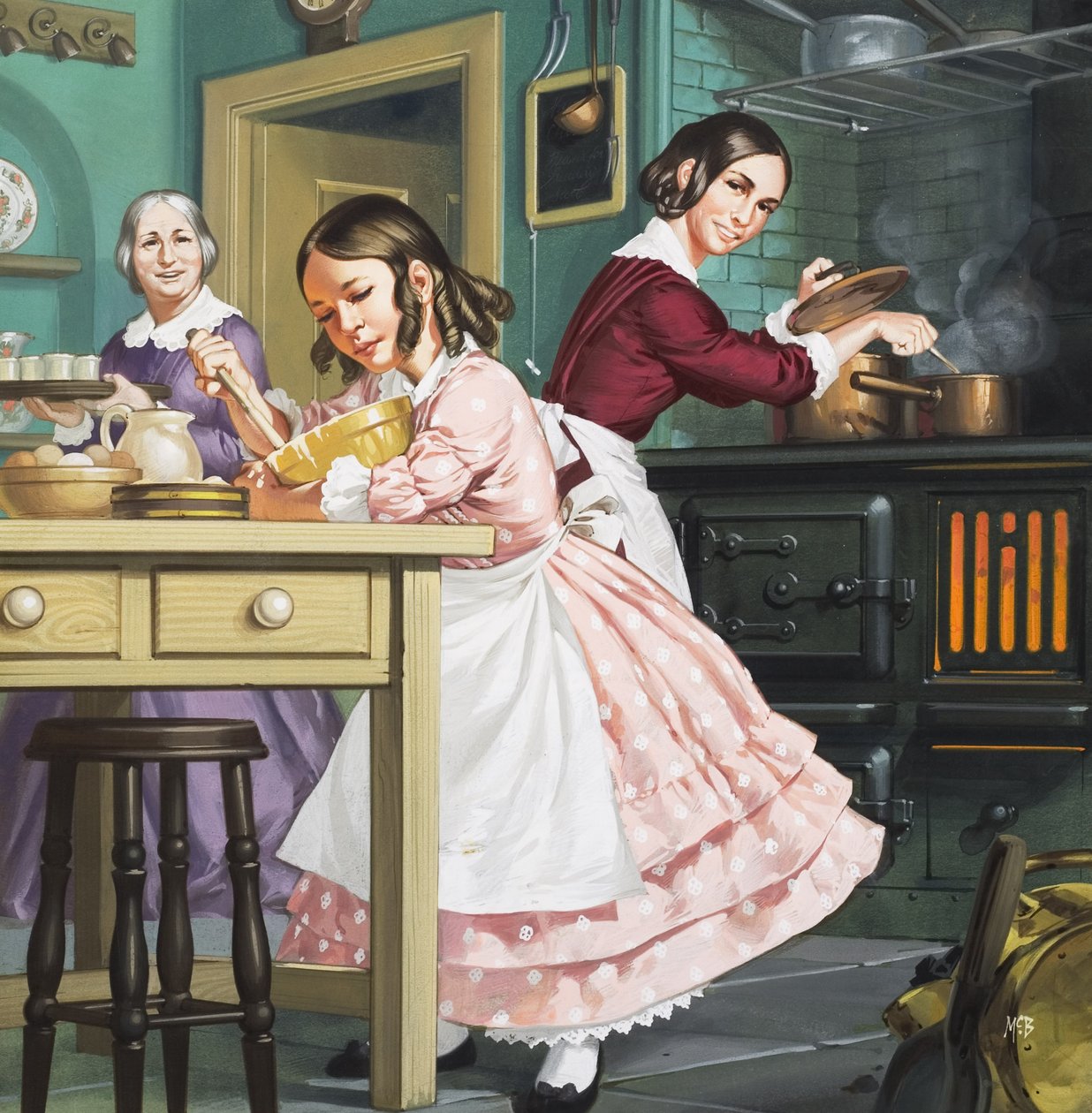 "Take 800 Eggs ...", fru Beeton (1835-65) som barn (gouache på papir) af Angus McBride