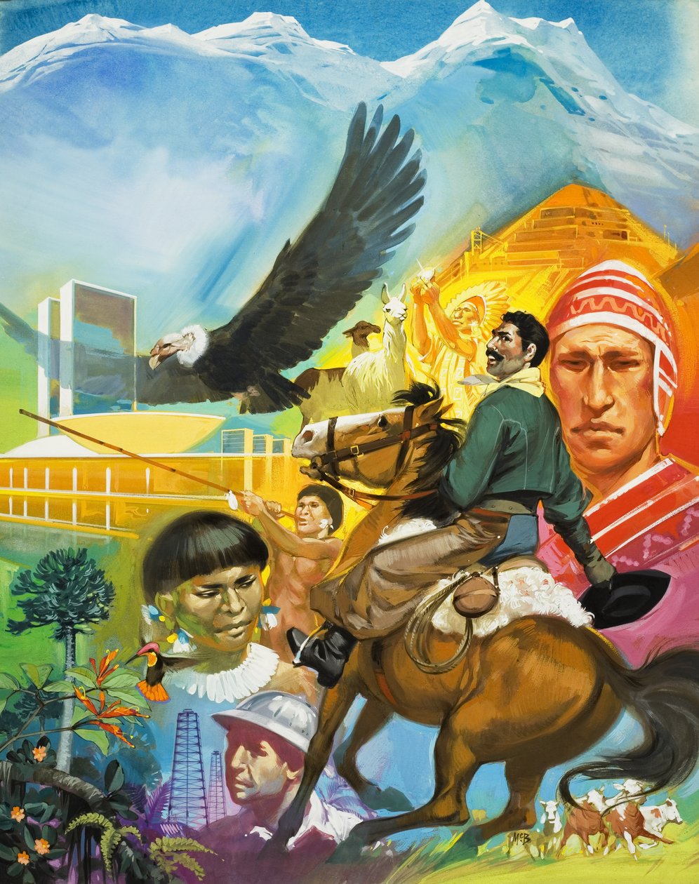 Historien om Sydamerika (gouache på papir) af Angus McBride